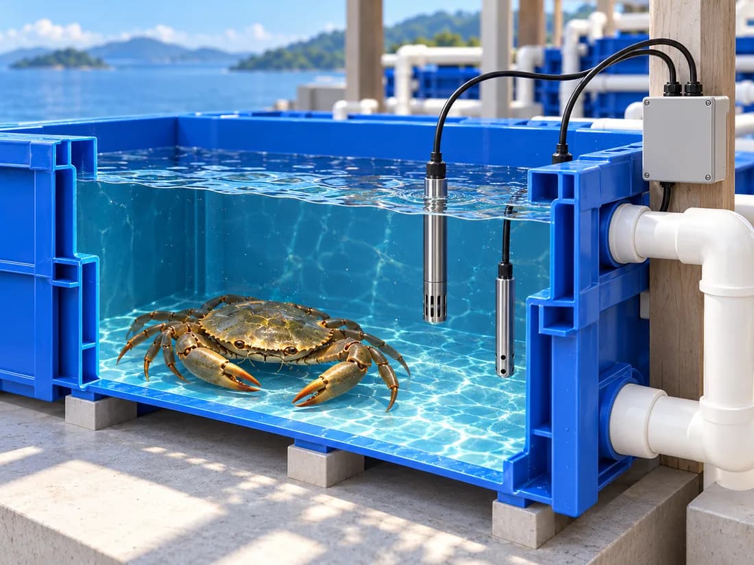 Concept illustration of sensing probes beside an individual mud-crab habitat.